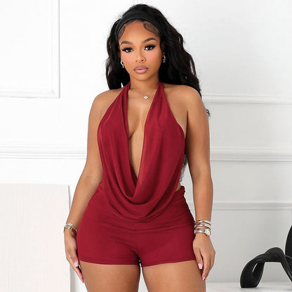 Halter Swing Collar Backless Top Shorts Suit