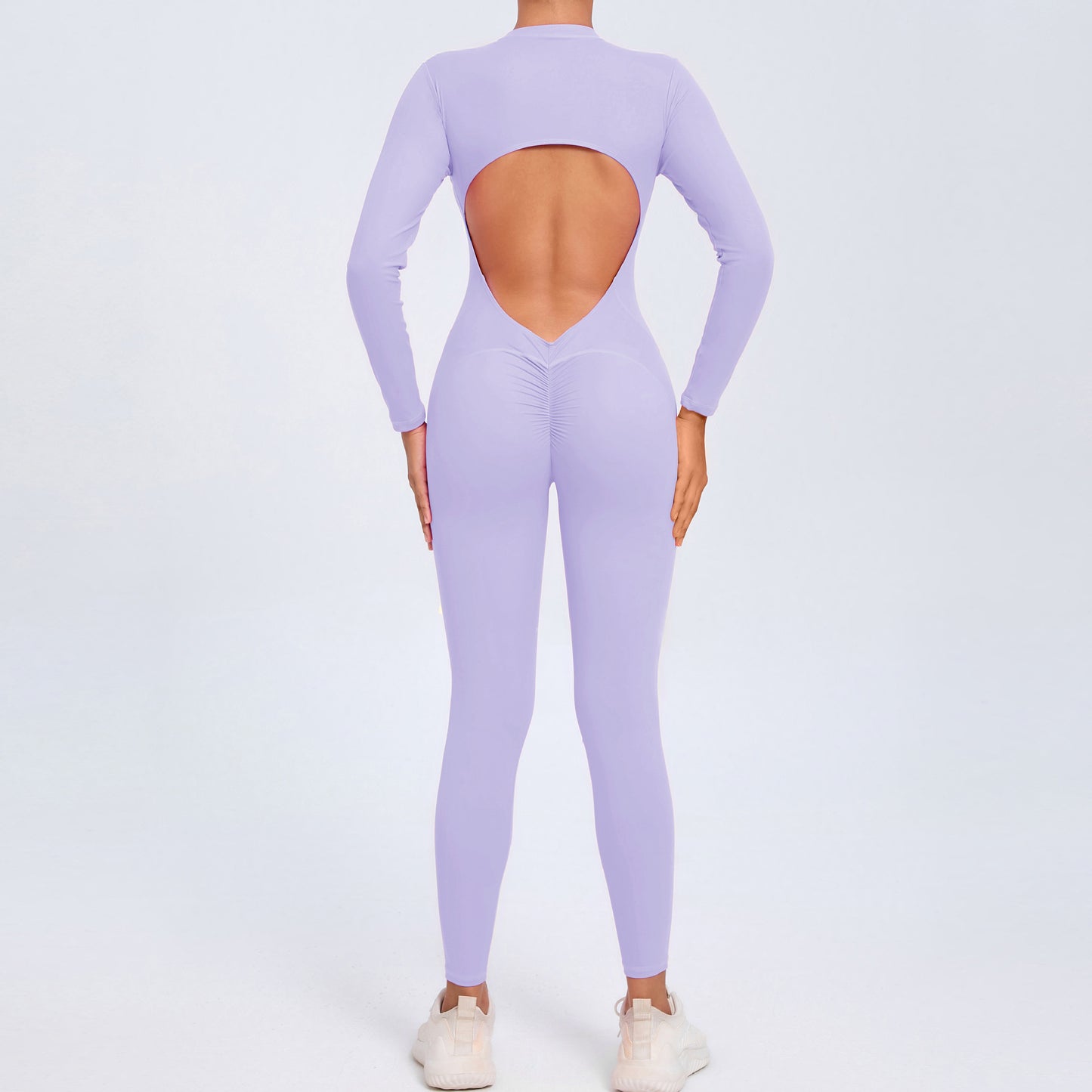 Backless Long-Sleeve Zipper One-Piece