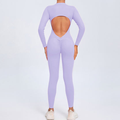Backless Long-Sleeve Zipper One-Piece