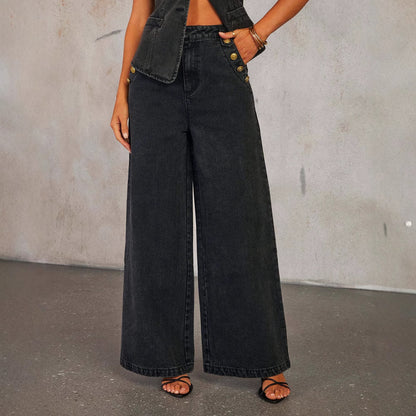 Denim Vest & Leg Straight Trousers Set