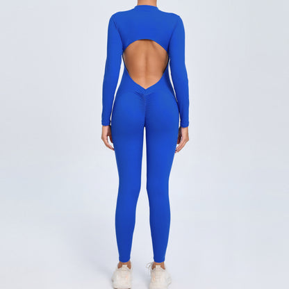 Backless Long-Sleeve Zipper One-Piece