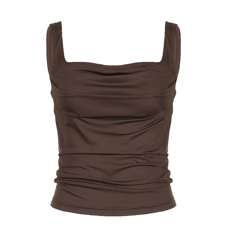 Slim-Strap Pleated Outerwear Top