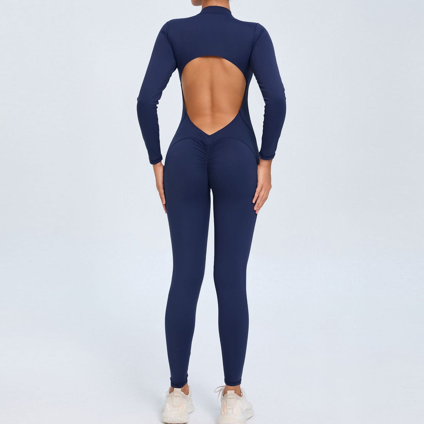 Backless Long-Sleeve Zipper One-Piece