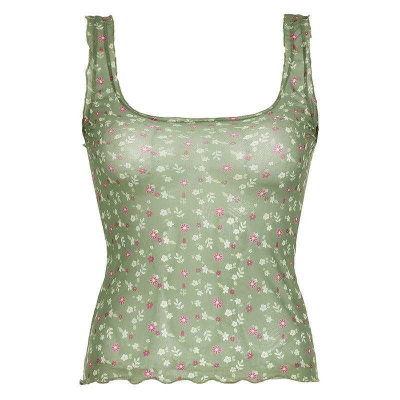 Floral Mesh See-Through Sling Top