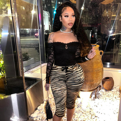 Leopard Print Cropped Tight Straight-Leg Pants