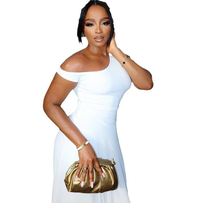Collar Off Shoulder Sleeveless Irregular Dress