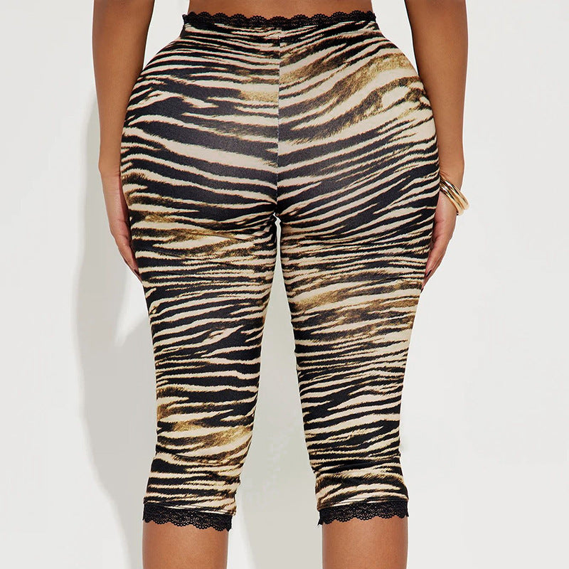 Leopard Print Cropped Tight Straight-Leg Pants