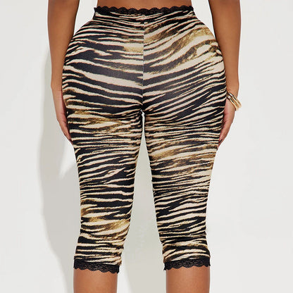 Leopard Print Cropped Tight Straight-Leg Pants
