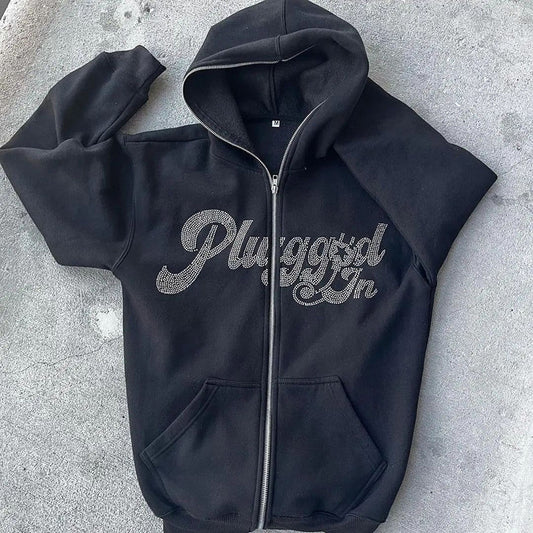 Rhinestone Zip-Style Sweater