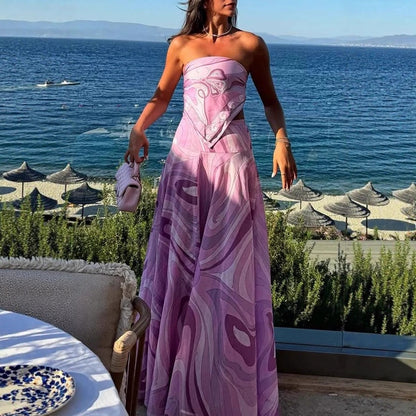 Vacation Style Suit Tube Top Two-Piece Long Dress