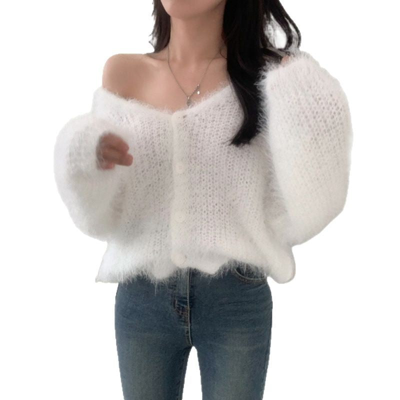 Mink Long-Sleeved Knitted Cardigan