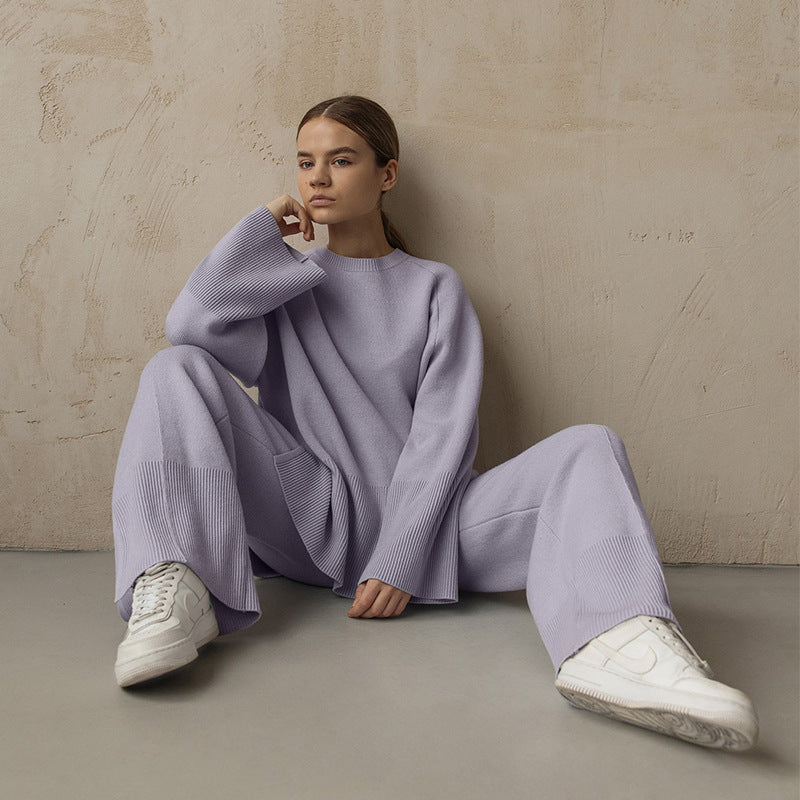 Elastic Waist Slit Knit Pants Set