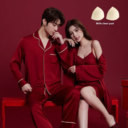 Silk Red Festive Men's & Women's Dowry Suit