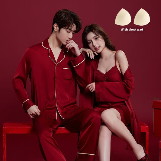 Silk Red Festive Men's & Women's Dowry Suit