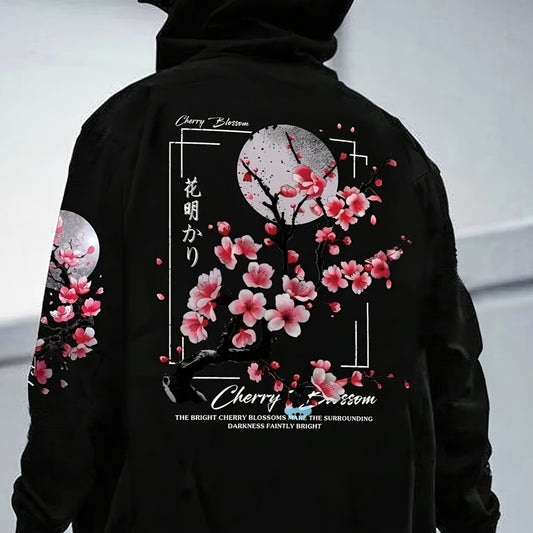 Men's Cherry Blossom Pattern Lining Hoodie