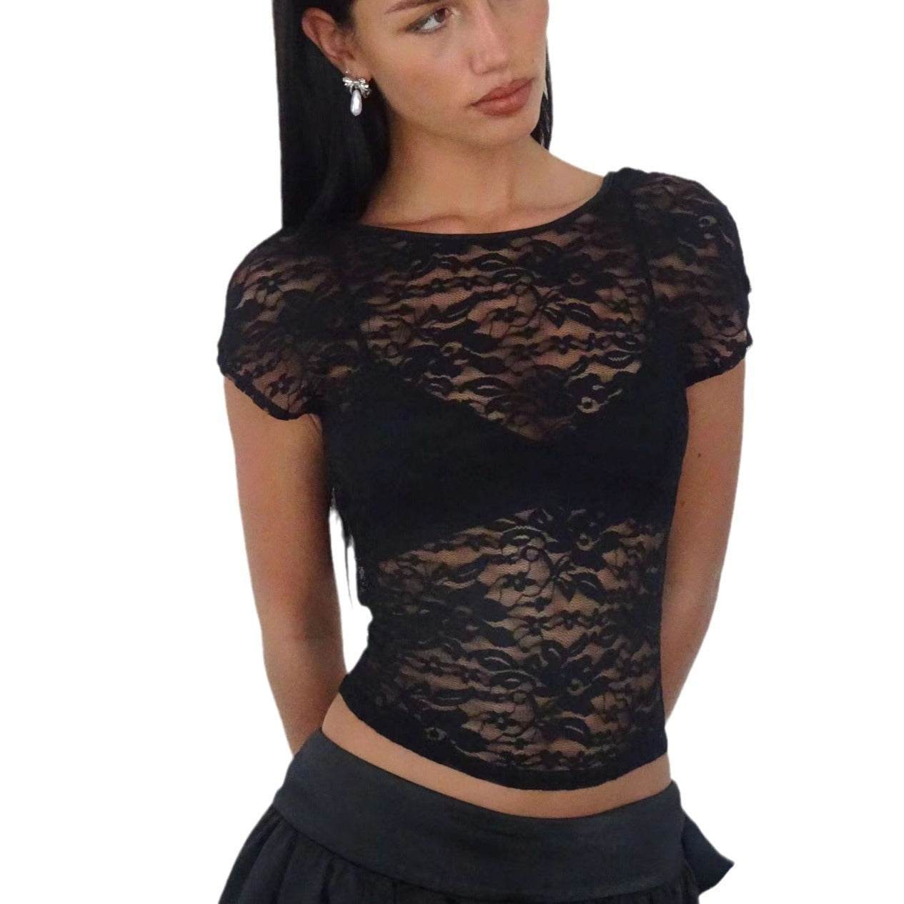 Lace Round Neck Slim-Fit Top