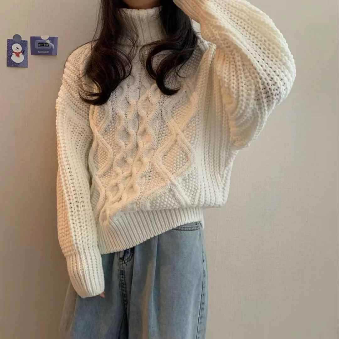 Turtleneck Twisted Long-Sleeved Sweater