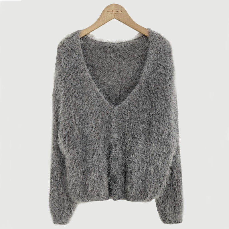 Mink Long-Sleeved Knitted Cardigan