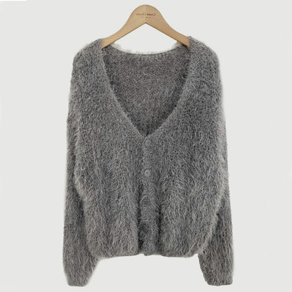 Mink Long-Sleeved Knitted Cardigan