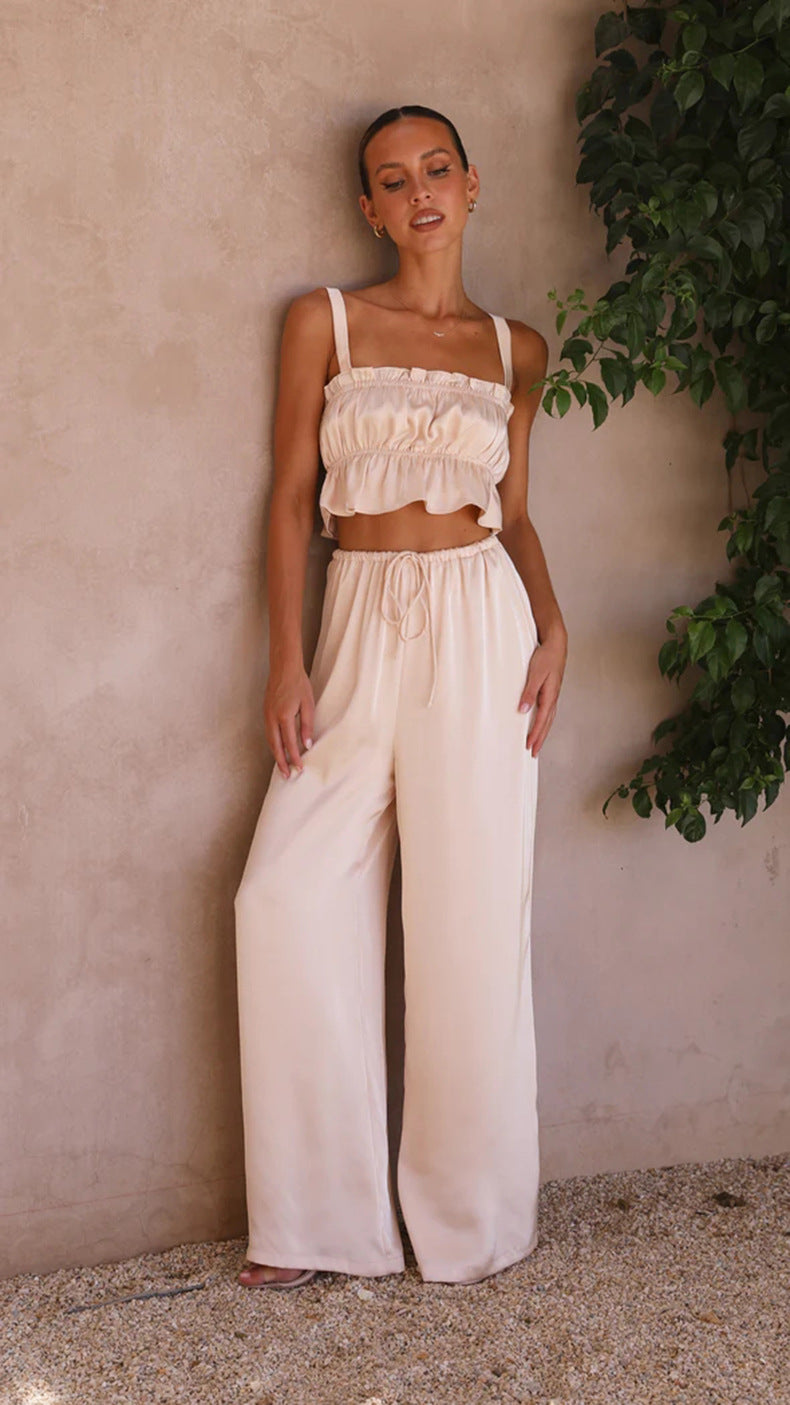 Fashion Suspenders Wide-Leg Pants & Top Set