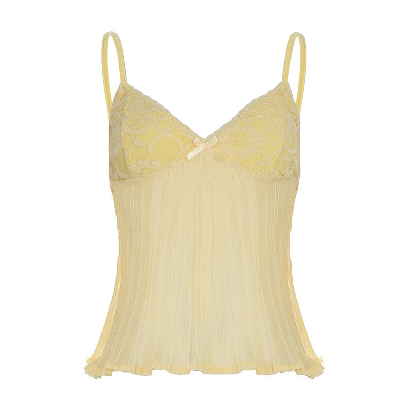 Fashion Lace Stitching Bow Suspenders Top