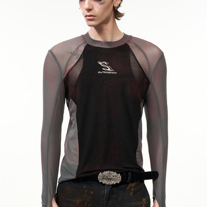 Tight Mesh Stitching Long Sleeve Top