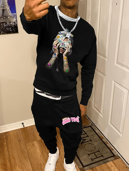 Casual Round Neck Sweater Sport Pants Suit