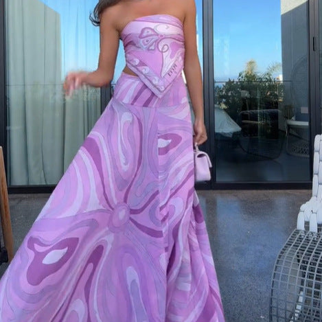 Vacation Style Suit Tube Top Two-Piece Long Dress