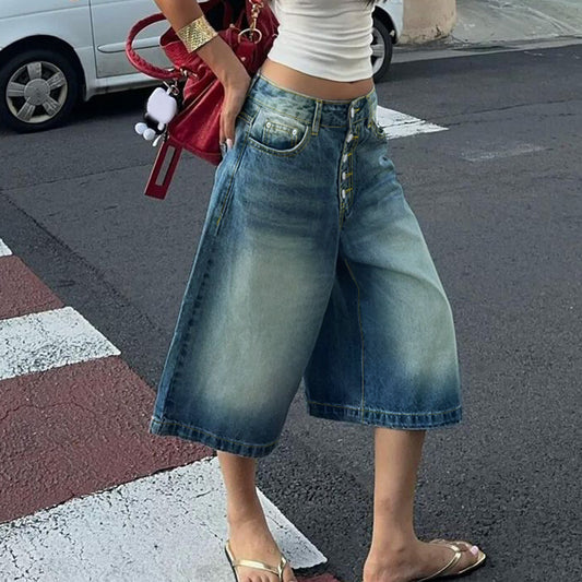 Multi-breasted Denim Jean Shorts