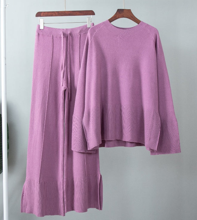 Elastic Waist Slit Knit Pants Set