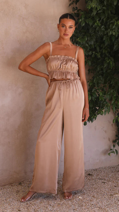 Fashion Suspenders Wide-Leg Pants & Top Set