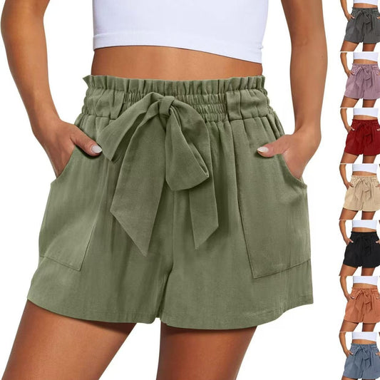 Elastic Waist Drawstring Knotted Shorts