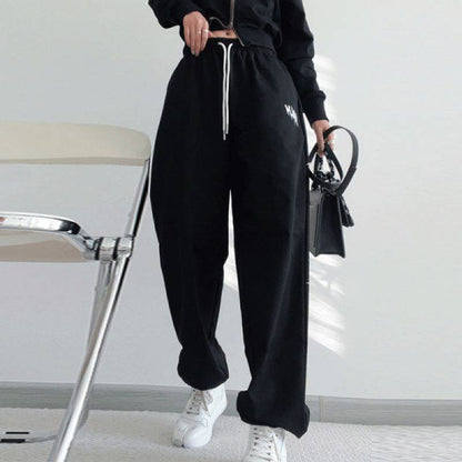 Black Drawstring Printing Sweatpants