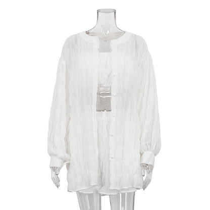 Tube Top & High Waist Shorts & Coat Set