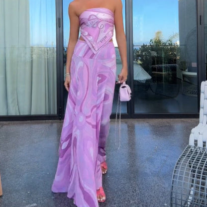 Vacation Style Suit Tube Top Two-Piece Long Dress