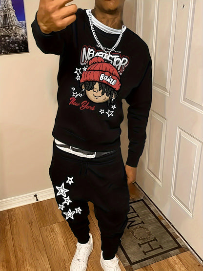 Casual Round Neck Sweater Sport Pants Suit