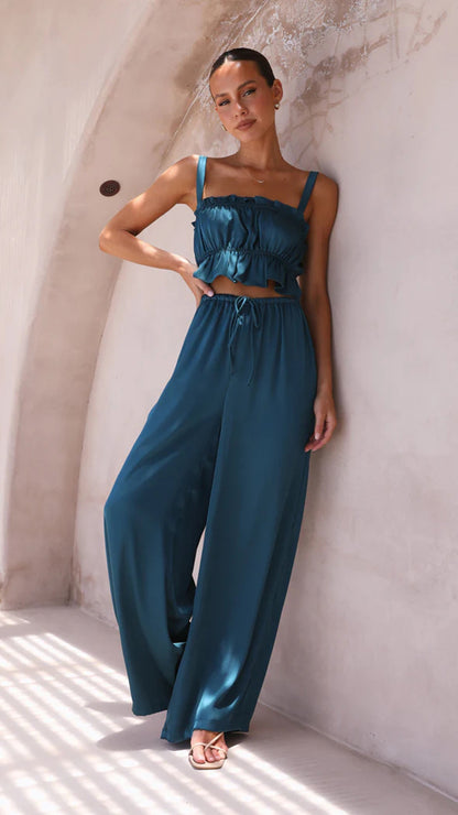 Fashion Suspenders Wide-Leg Pants & Top Set