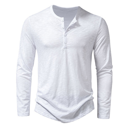 Men's Long-Sleeved Pullover Button T-shirt