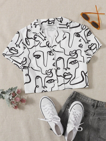 Single Breasted Printed Lapel Mid Length Shirt For Kids