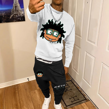 Casual Round Neck Sweater Sport Pants Suit