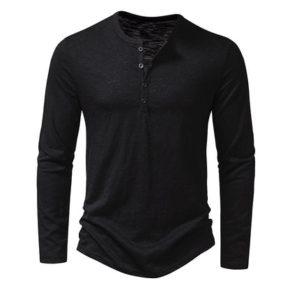Men's Long-Sleeved Pullover Button T-shirt